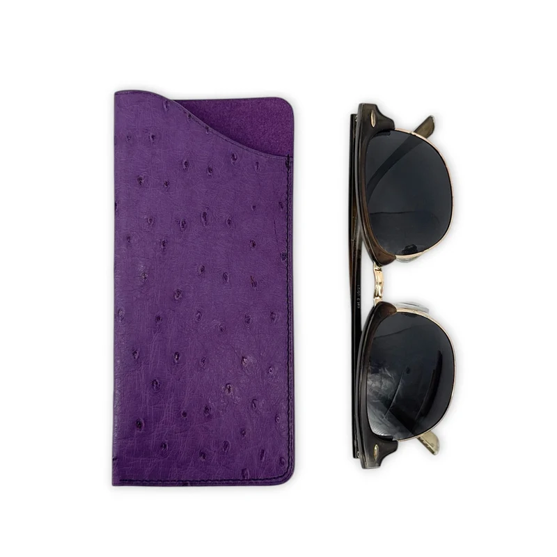 Etui à lunettes en cuir d'autruche édition Haute-couture Violet améthyste