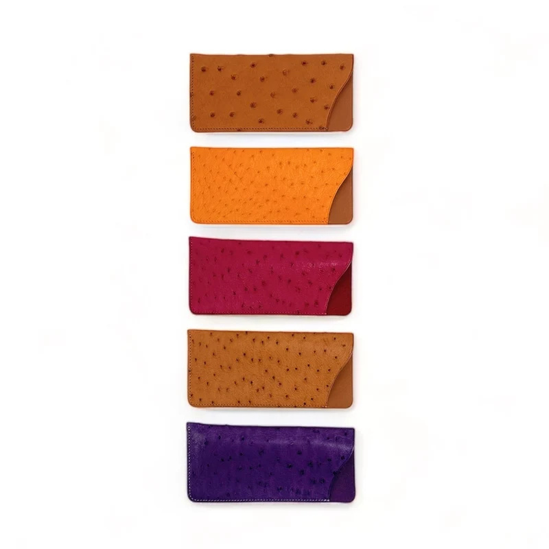 Etui à lunettes en cuir d'autruche édition Haute-couture Orange