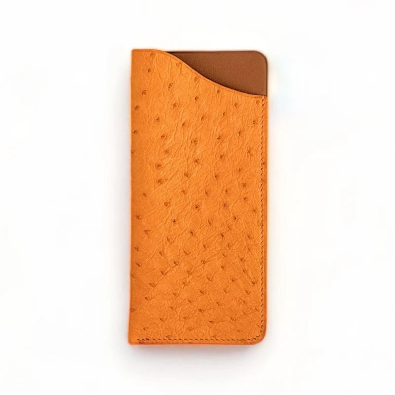 Etui à lunettes en cuir d'autruche édition Haute-couture Orange