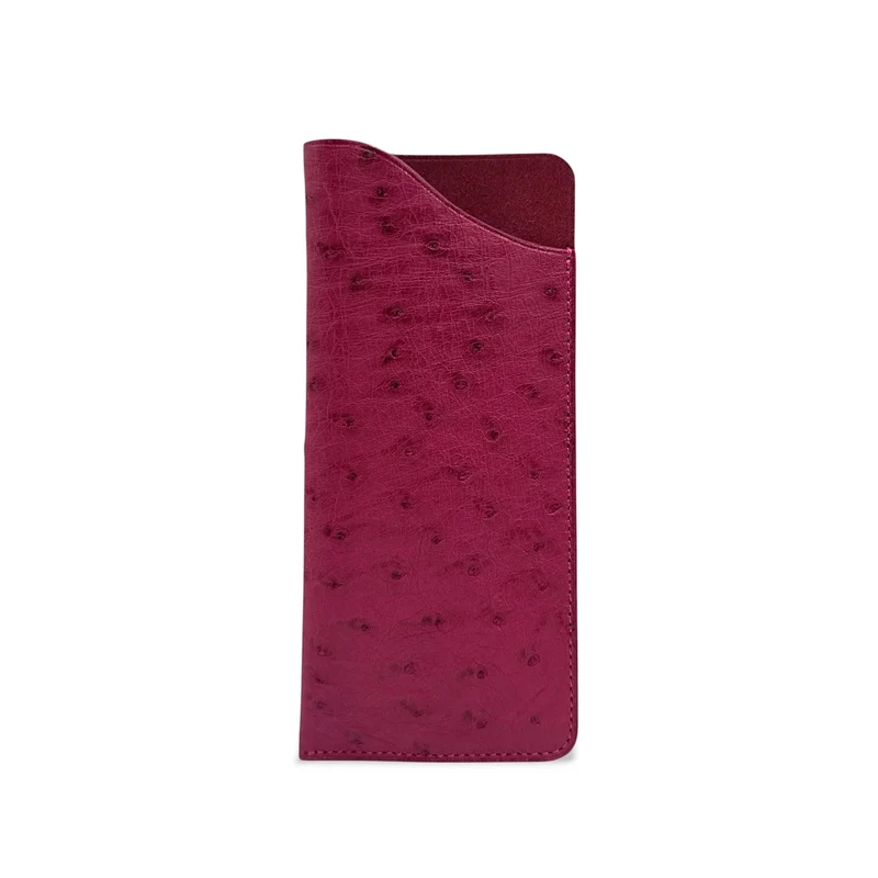 Etui à lunettes en cuir d'autruche édition Haute-couture Rose framboise