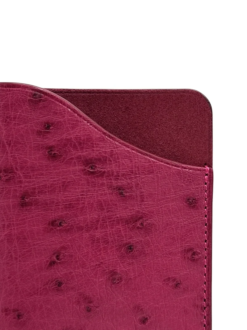 Etui à lunettes en cuir d'autruche édition Haute-couture Rose framboise