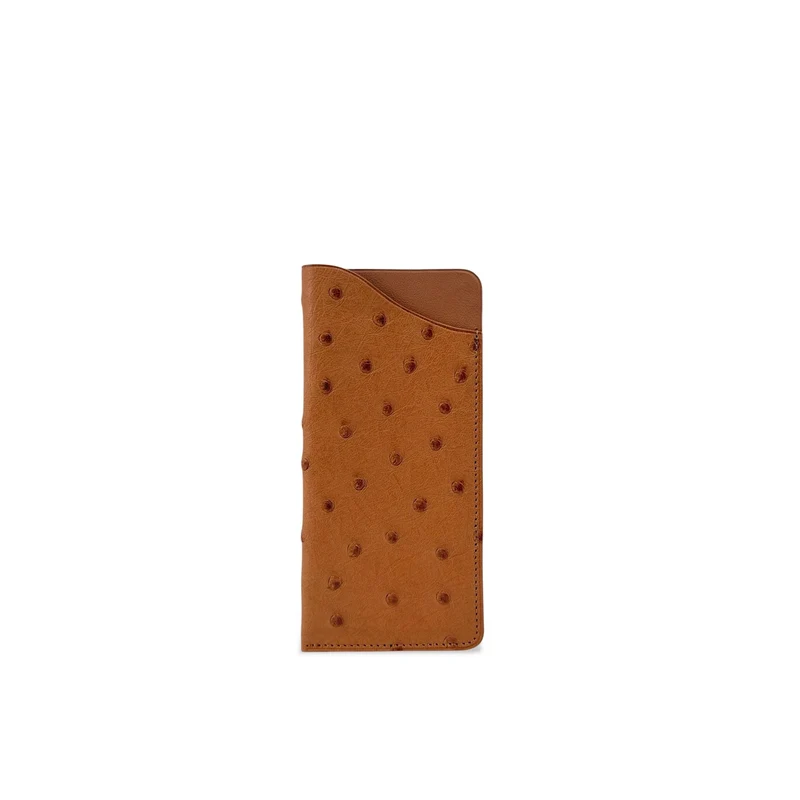 Etui à lunettes en cuir d'autruche édition Haute-couture Marron camel