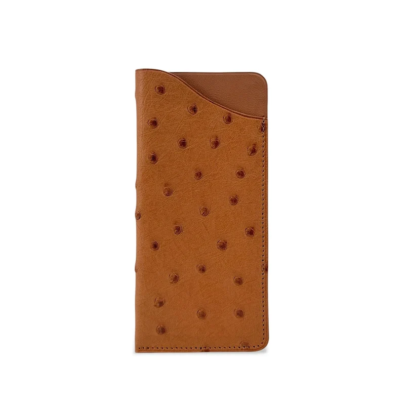 Etui à lunettes en cuir d'autruche édition Haute-couture Marron camel