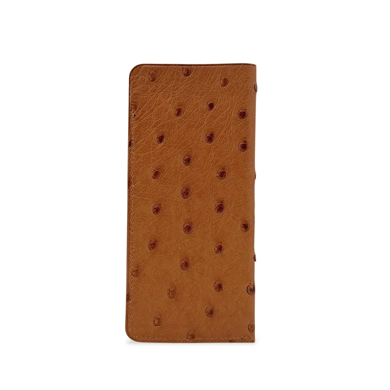 Etui à lunettes en cuir d'autruche édition Haute-couture Marron camel