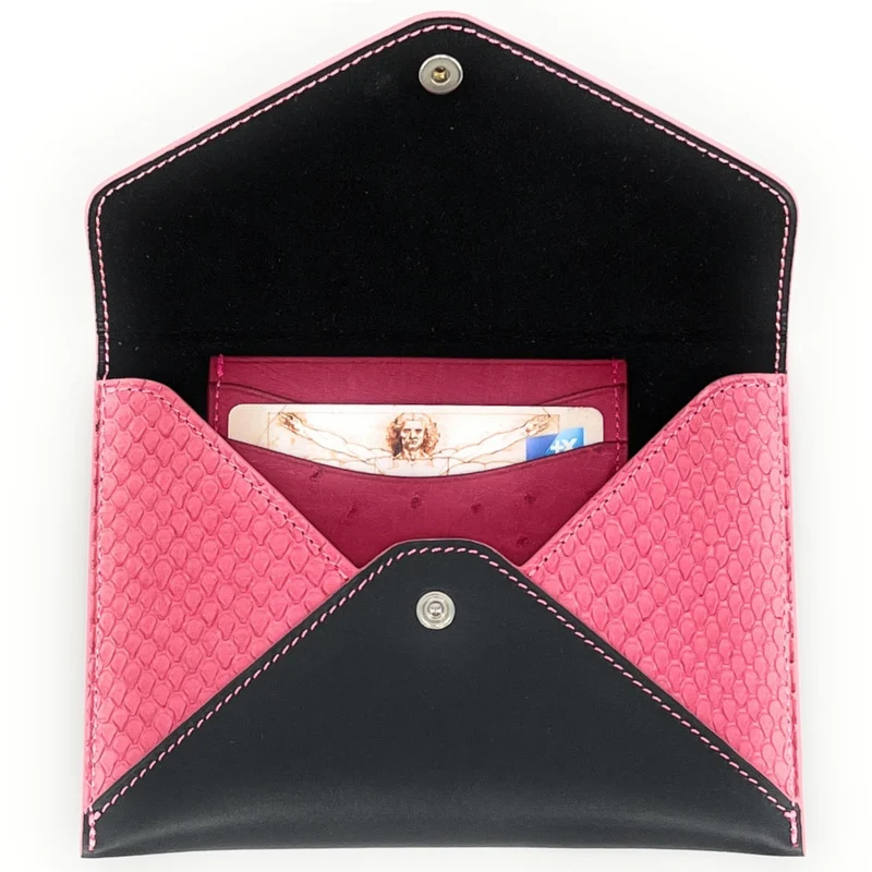 Pochette enveloppe en cuir de python édition Haute-couture Noir