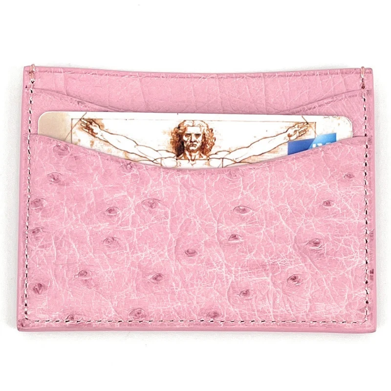Porte-cartes cuir d'autruche édition Haute-couture Rose Pâle