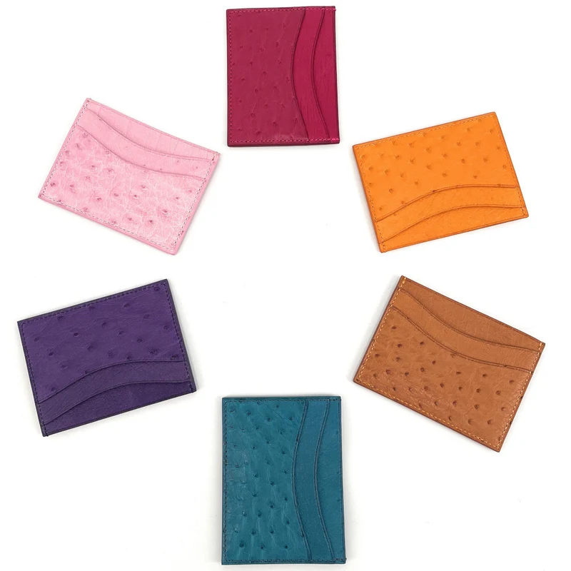 Porte-cartes cuir d'autruche édition Haute-couture Rose Pâle