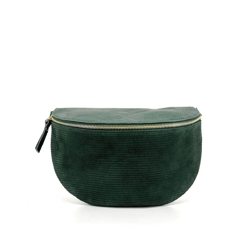 Sac banane en cuir irisé et daim LOUNA VELOURS Vert forêt