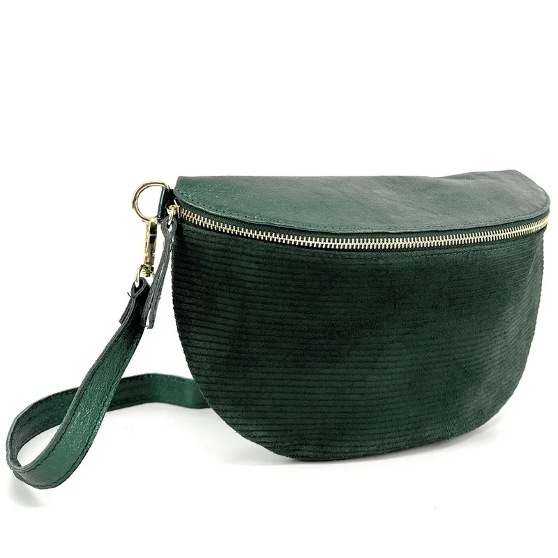 Sac banane en cuir irisé et daim LOUNA VELOURS Vert forêt