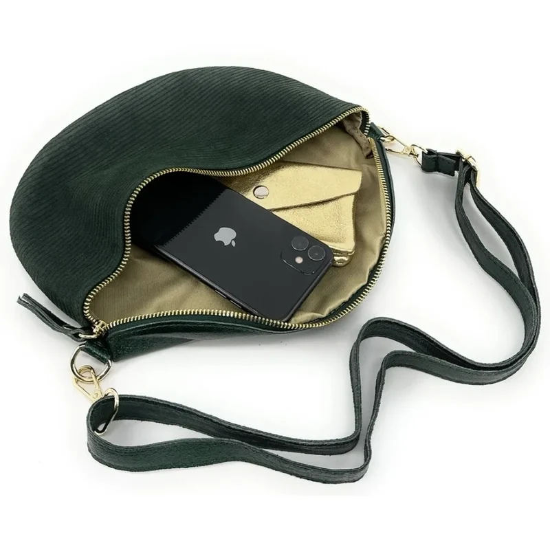 Sac banane en cuir irisé et daim LOUNA VELOURS Vert forêt