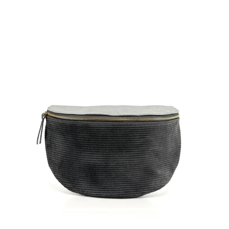 Sac banane en cuir irisé et daim LOUNA VELOURS Gris foncé