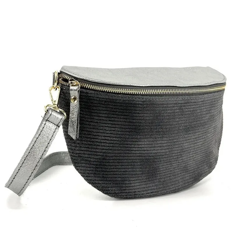 Sac banane en cuir irisé et daim LOUNA VELOURS Gris foncé