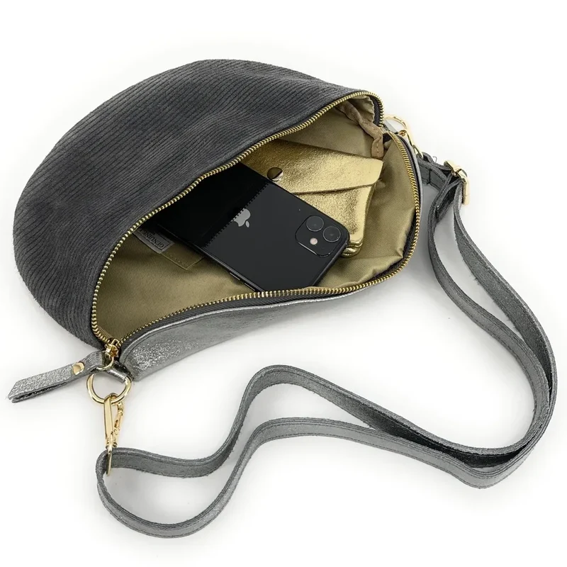 Sac banane en cuir irisé et daim LOUNA VELOURS Gris foncé
