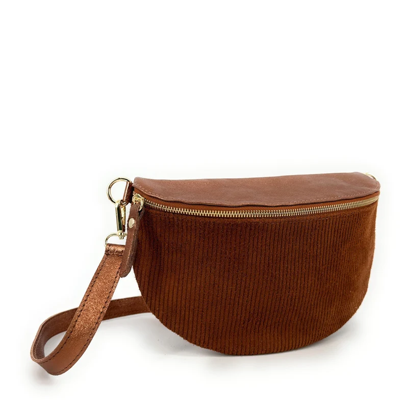 Sac banane en cuir irisé et daim LOUNA VELOURS Bronze