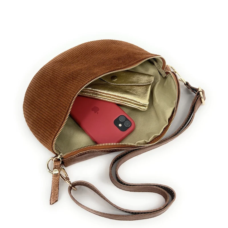 Sac banane en cuir irisé et daim LOUNA VELOURS Bronze