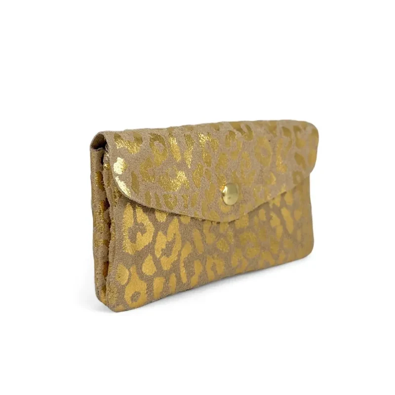 Pochette porte-monnaie en daim COMBI LEO Or pâle