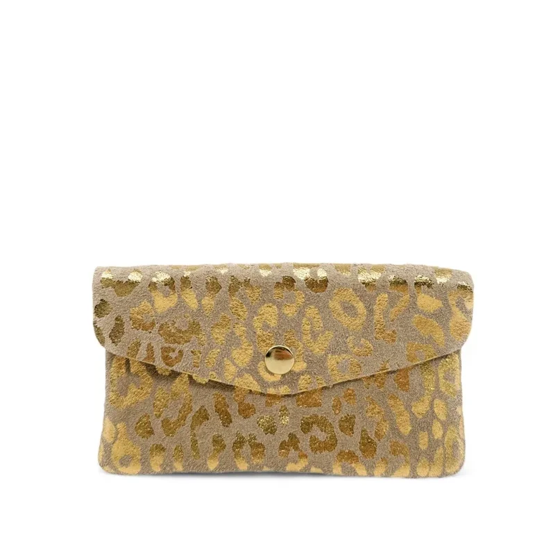 Pochette porte-monnaie en daim COMBI LEO Or pâle