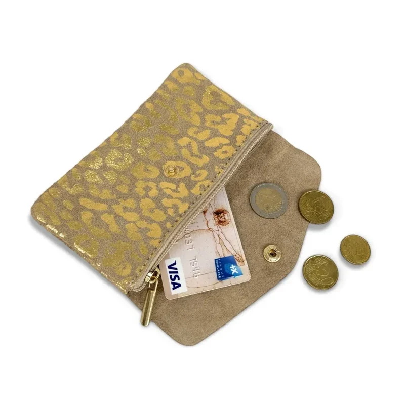 Pochette porte-monnaie en daim COMBI LEO Or pâle