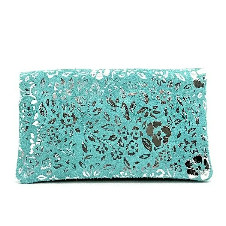 Pochette porte-monnaie en daim COMPO BLOOM Bleu des mers du sud