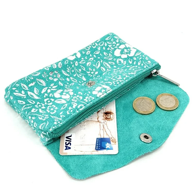 Pochette porte-monnaie en daim COMPO BLOOM Bleu des mers du sud