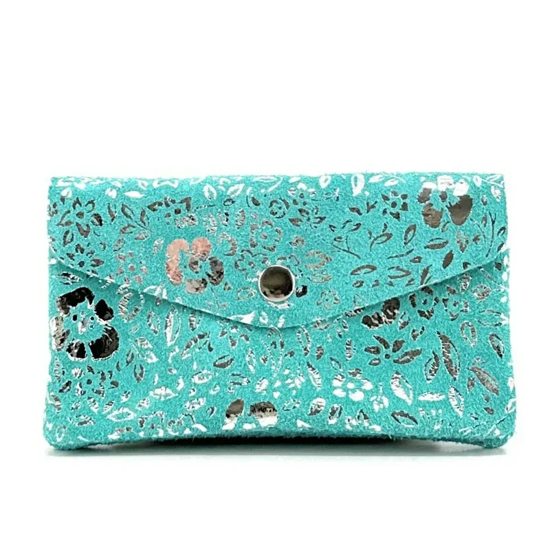 Pochette porte-monnaie en daim COMPO BLOOM Bleu des mers du sud