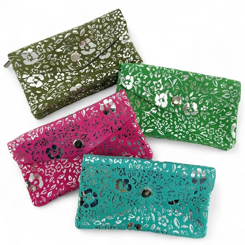 Pochette porte-monnaie en daim COMPO BLOOM Bleu des mers du sud