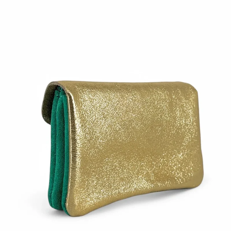 Pochette porte-monnaie en daim et cuir irisé COMBI Vert menthe