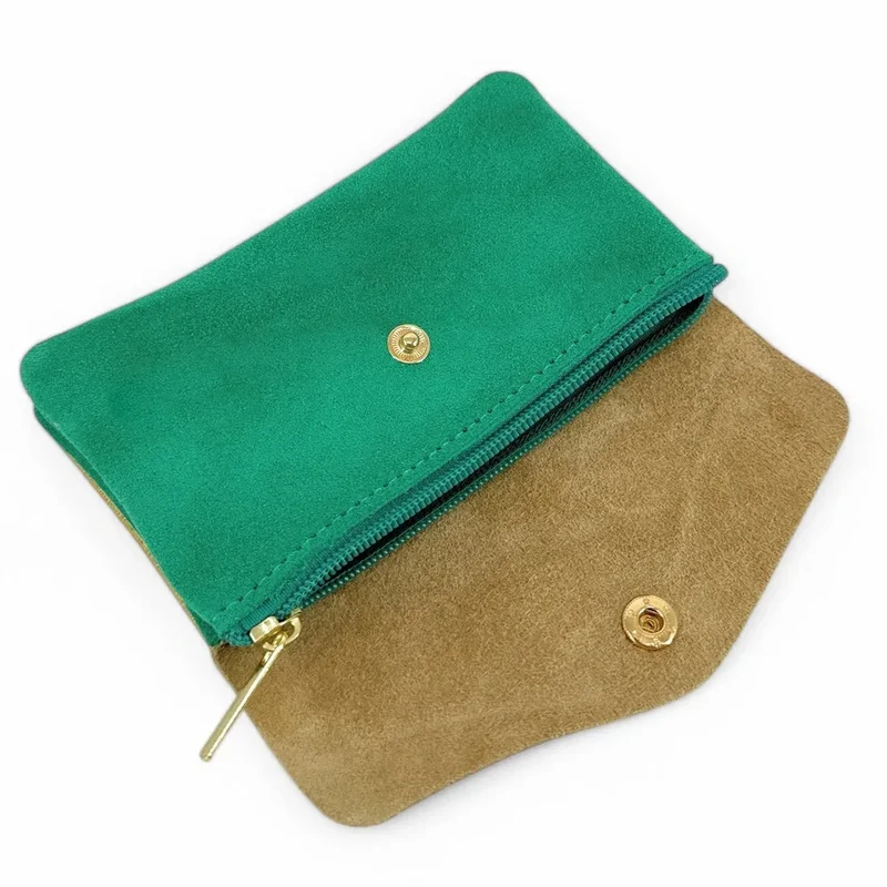 Pochette porte-monnaie en daim et cuir irisé COMBI Vert menthe