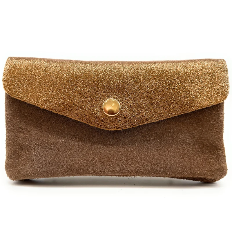 Pochette porte-monnaie en daim et cuir irisé COMBI Bronze