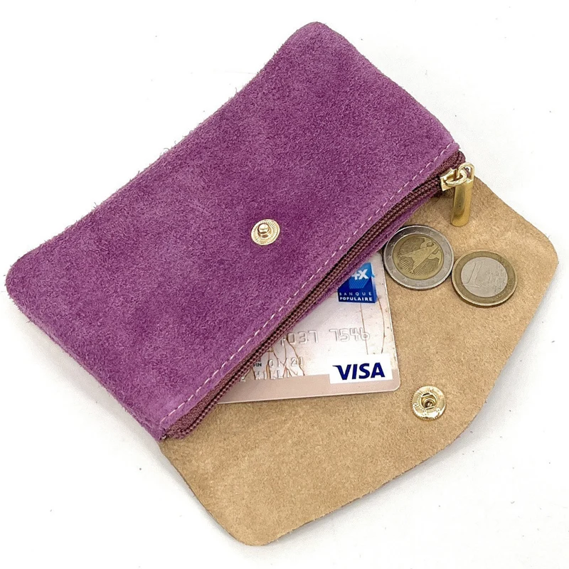 Pochette porte-monnaie en daim et cuir irisé COMBI Violet prune