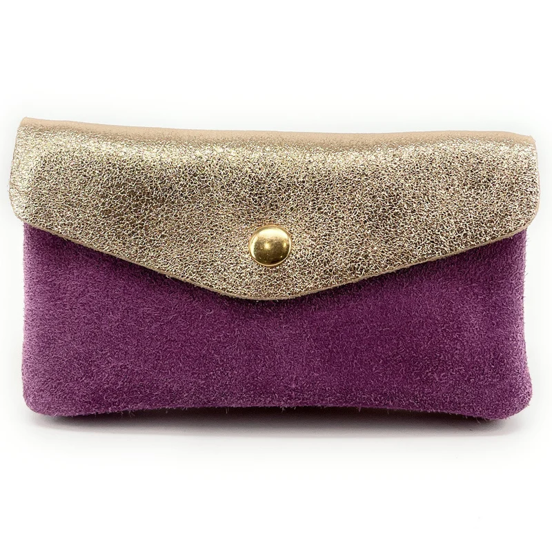 Pochette porte-monnaie en daim et cuir irisé COMBI Violet prune