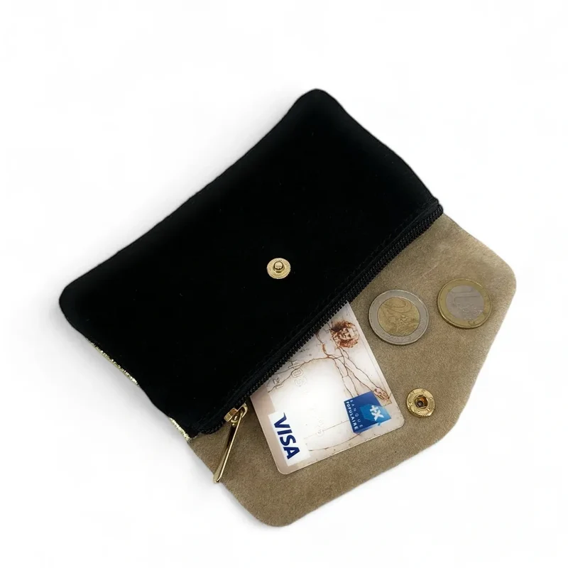 Pochette porte-monnaie en daim et cuir irisé COMBI Noir