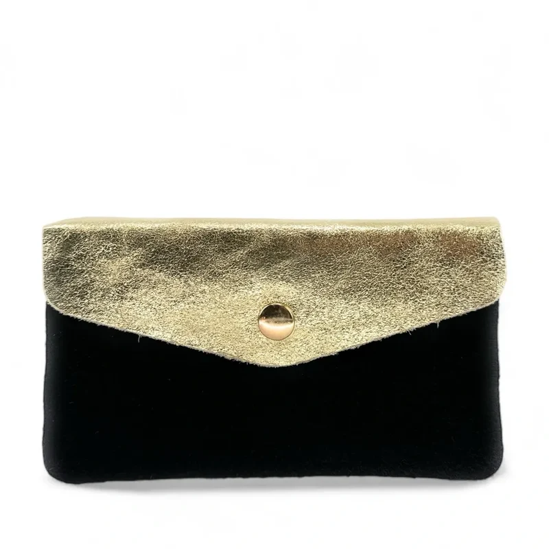 Pochette porte-monnaie en daim et cuir irisé COMBI Noir