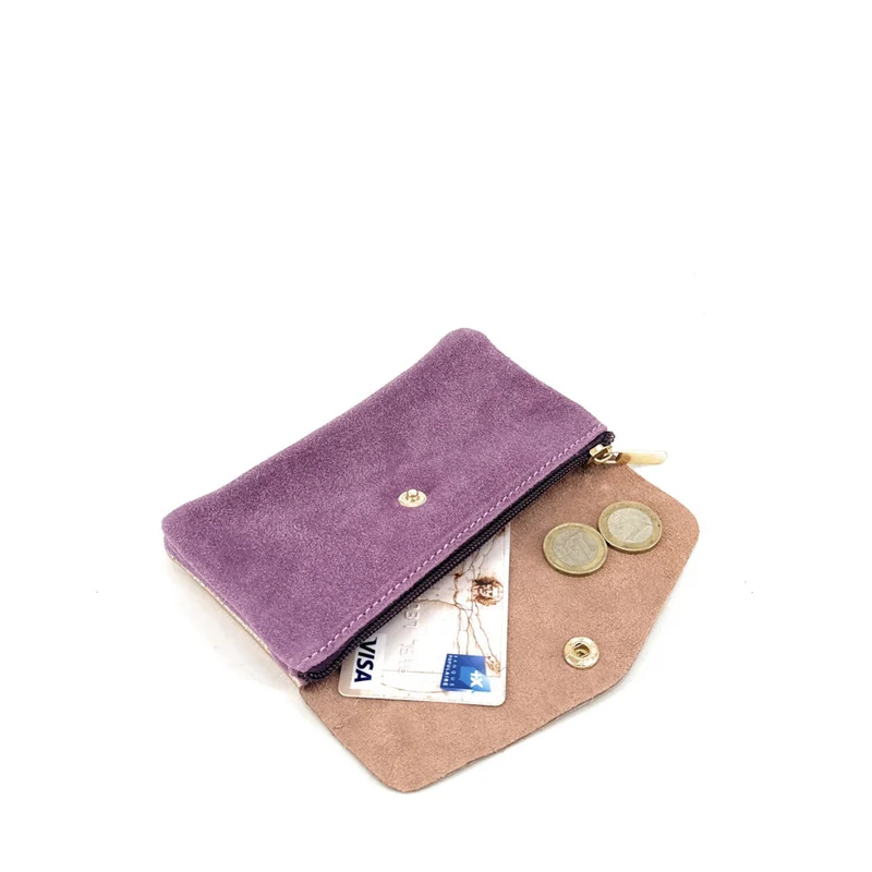 Pochette porte-monnaie en daim et cuir irisé COMBI Violet mauve