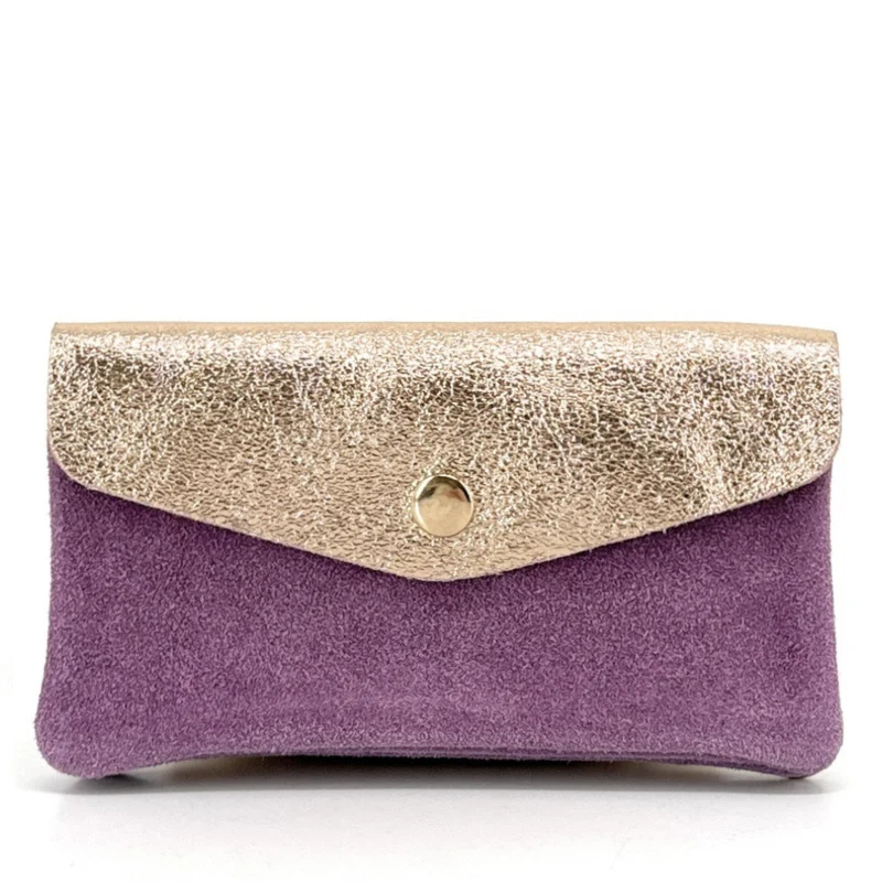 Pochette porte-monnaie en daim et cuir irisé COMBI Violet mauve