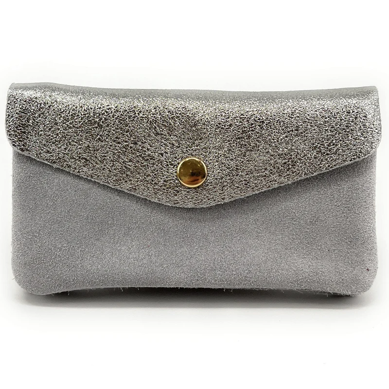 Pochette porte-monnaie en daim et cuir irisé COMBI Gris clair