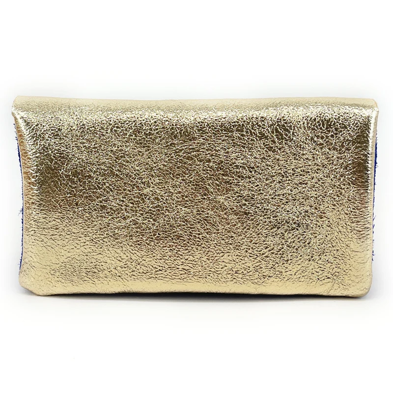 Pochette porte-monnaie en daim et cuir irisé COMBI Bleu roi