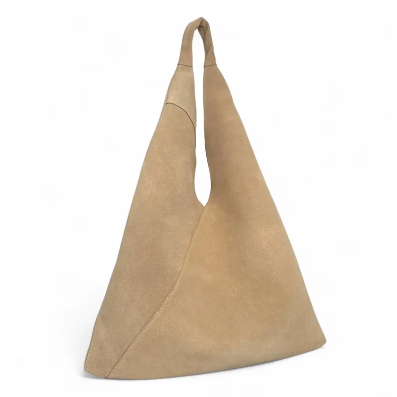 Grand sac hobo en daim EOLIA Taupe clair