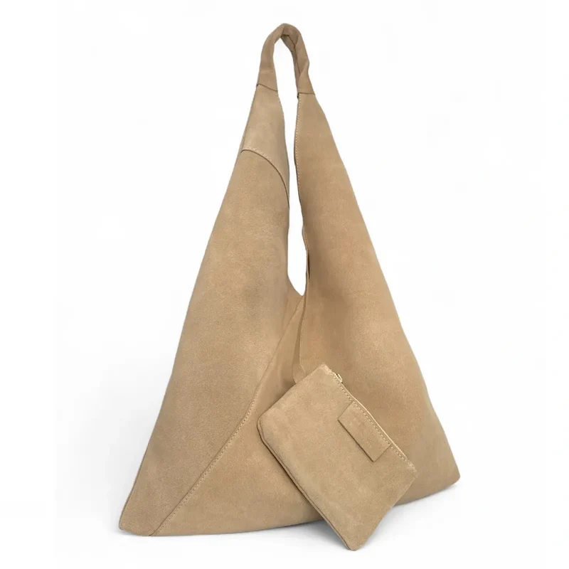 Grand sac hobo en daim EOLIA Taupe clair