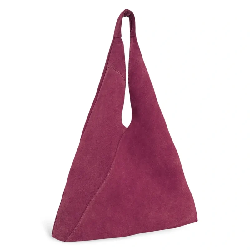Grand sac hobo en daim EOLIA Rouge bordeaux