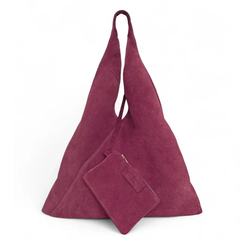 Grand sac hobo en daim EOLIA Rouge bordeaux