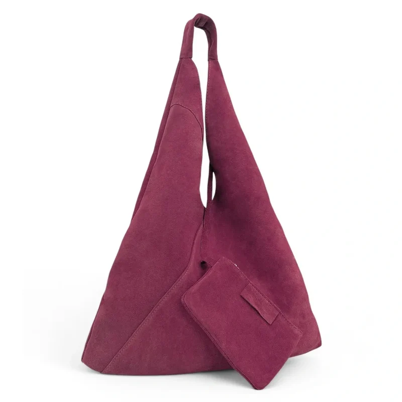 Grand sac hobo en daim EOLIA Rouge bordeaux