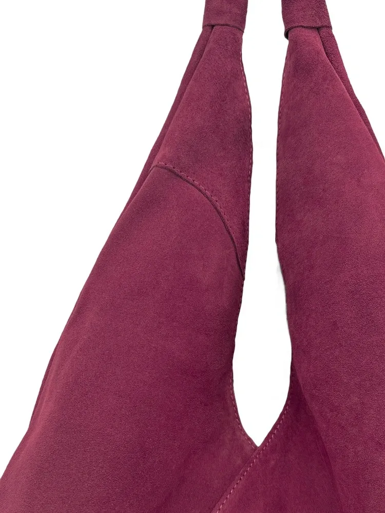 Grand sac hobo en daim EOLIA Rouge bordeaux