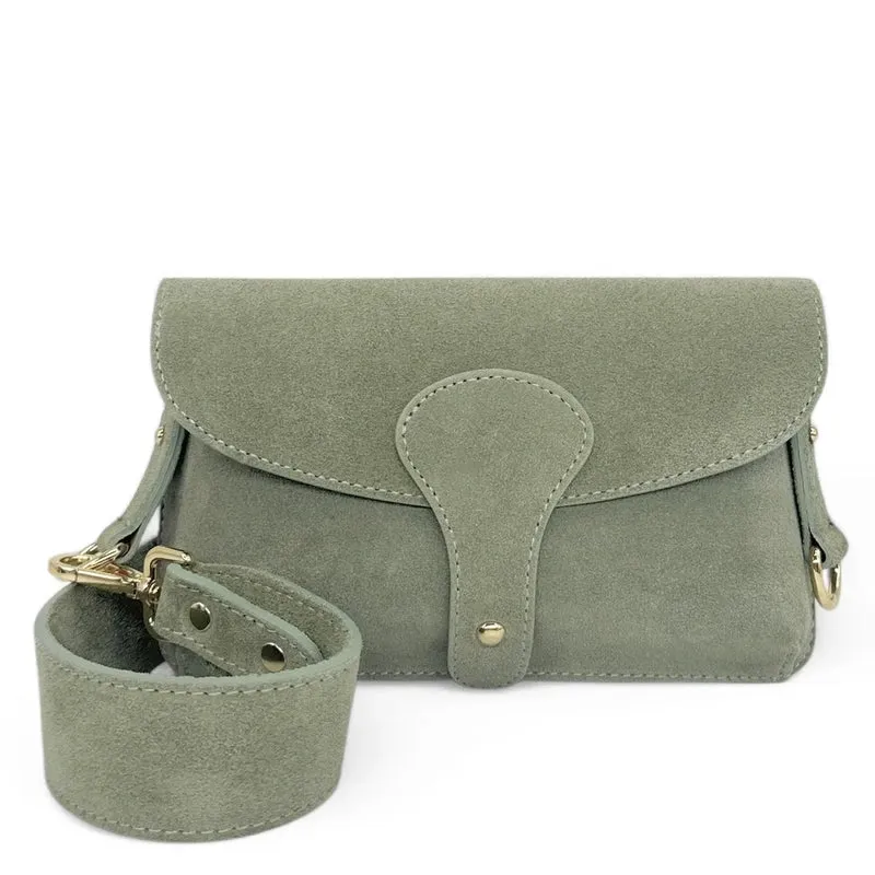 Mini-sac french stick en daim TOSCA SUEDE Vert amande