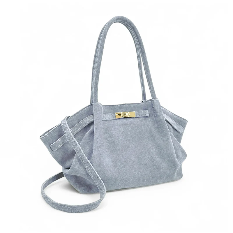 Sac cabas loose en daim ALANA Bleu pastel
