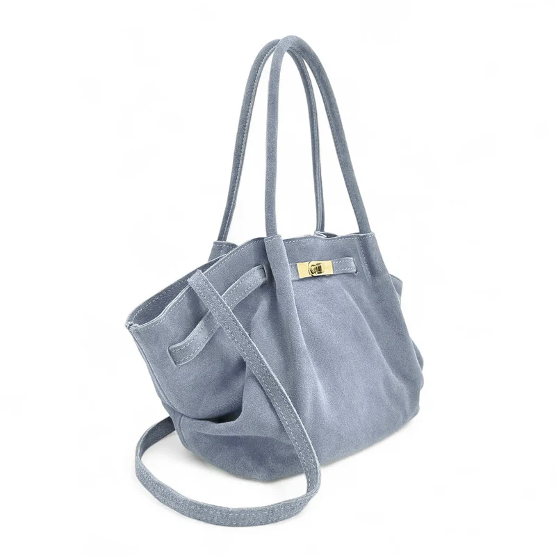 Sac cabas loose en daim ALANA Bleu pastel