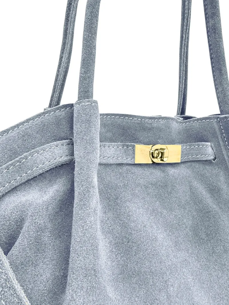 Sac cabas loose en daim ALANA Bleu pastel