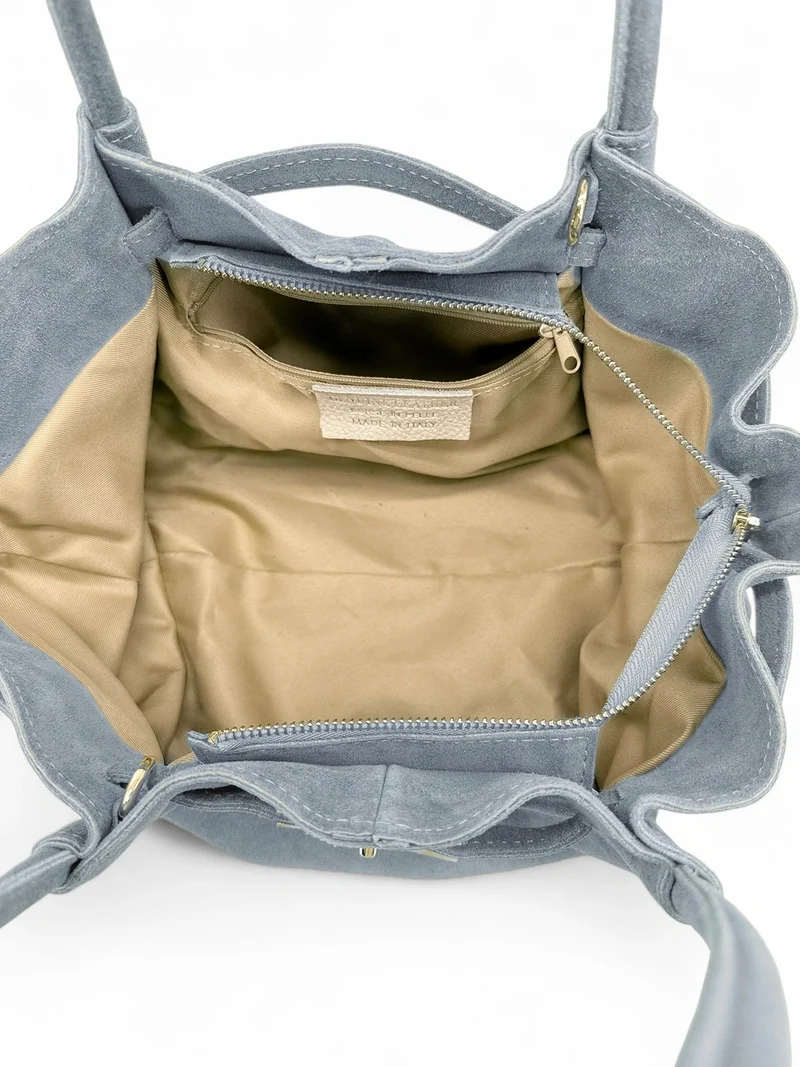Sac cabas loose en daim ALANA Bleu pastel