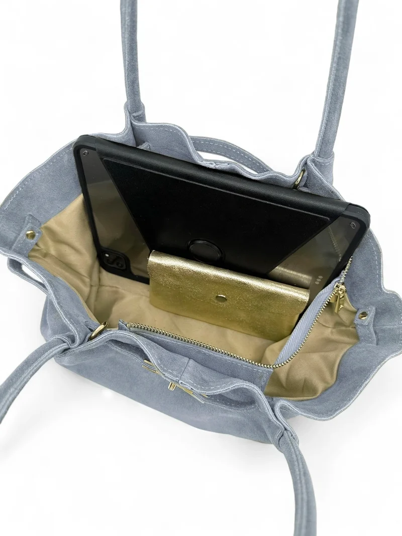 Sac cabas loose en daim ALANA Bleu pastel