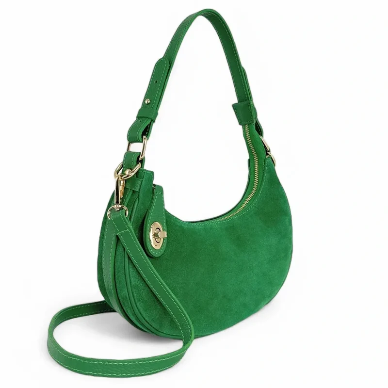 Sac à main demi-lune en daim MUNE Vert anglais